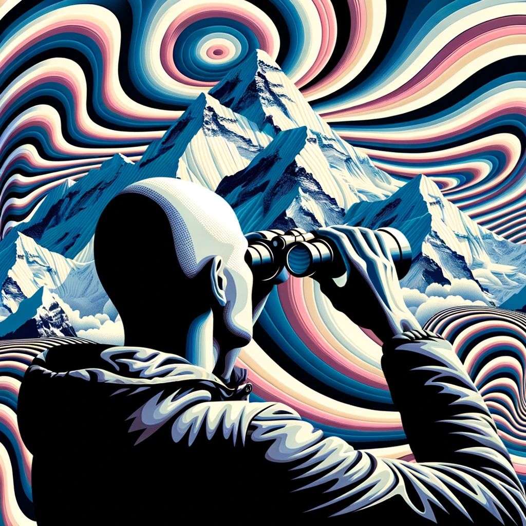 someone gazing at Mount Everest, digital art, op art